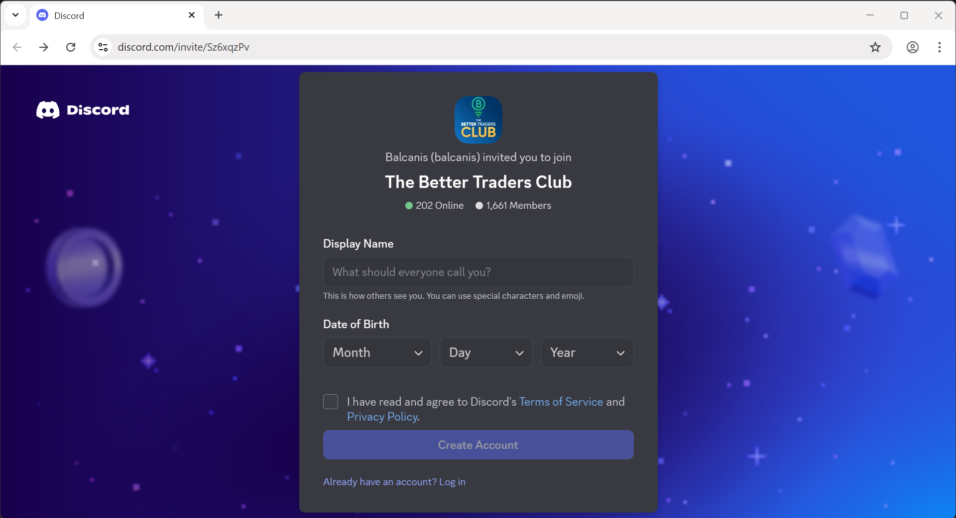 Discord registration form