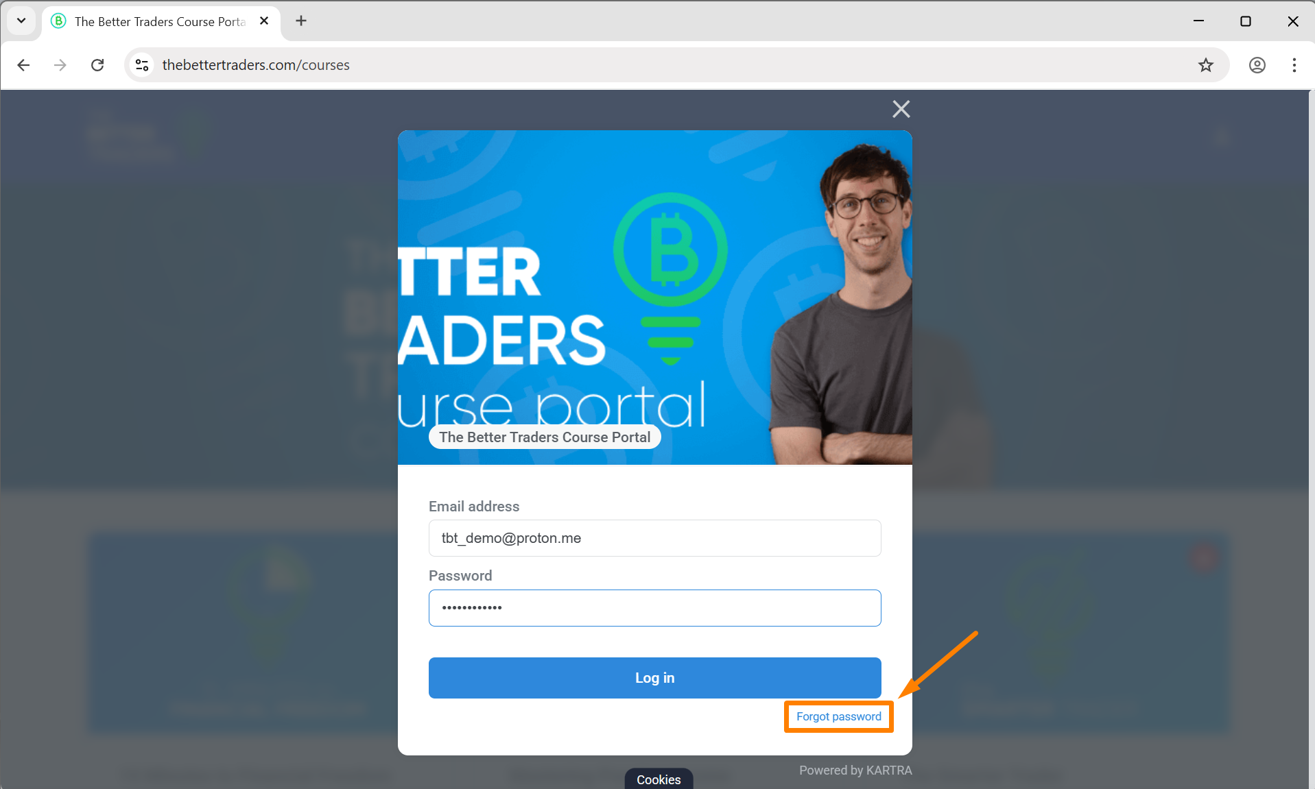 Login form with the Forgot password link highlighted at the bottom-right