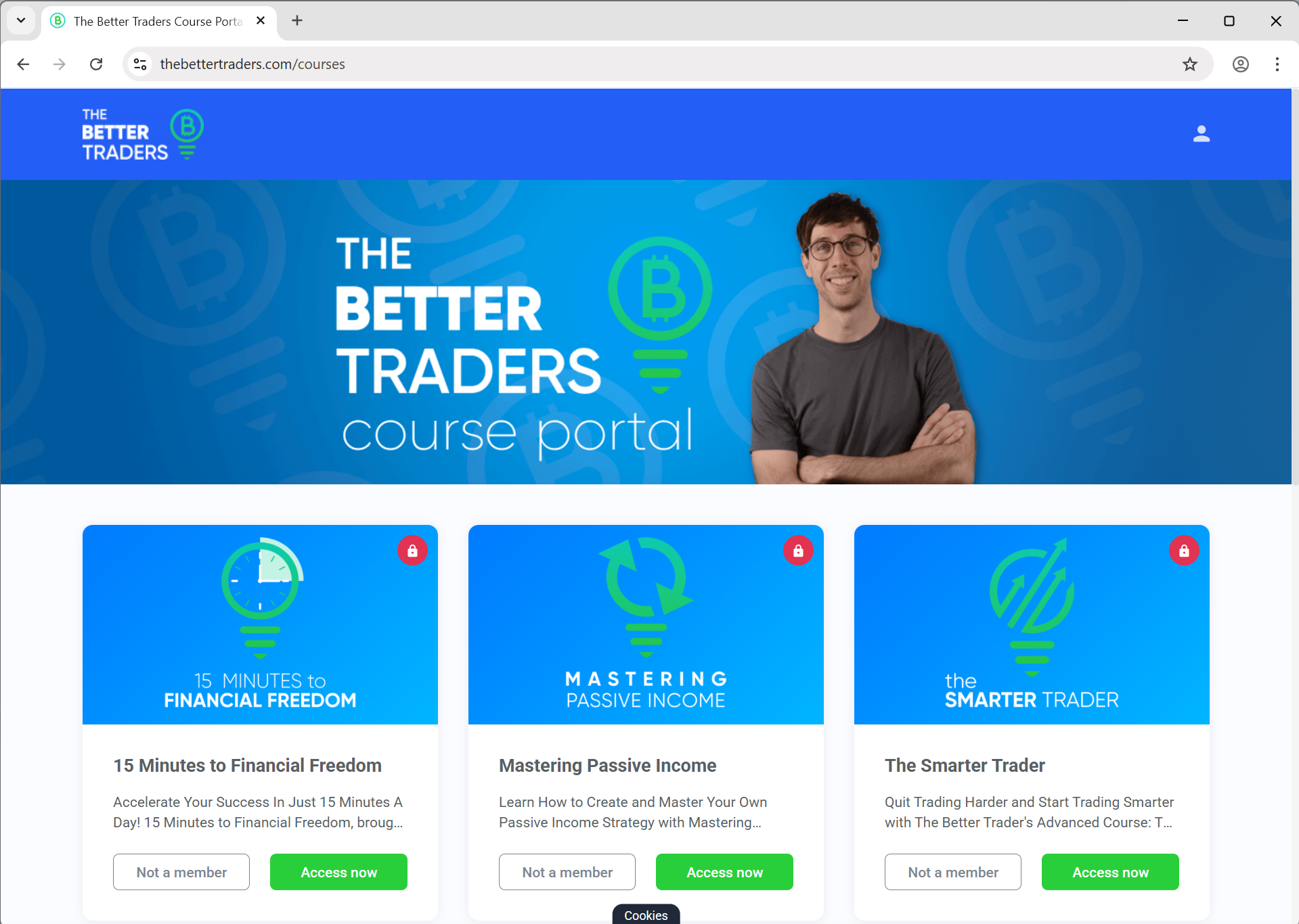 The Better Traders Course Portal showing available courses